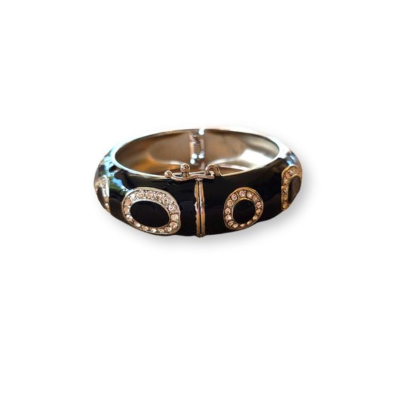 Lia Sophia Black Enameled Rhinestone Clamper Bangle - Picture 5 of 9